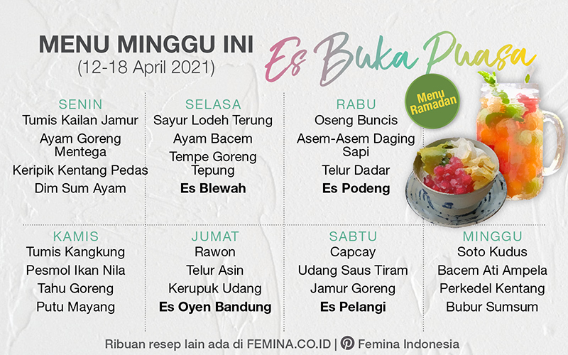 Daftar Menu Mingguan (12-18 April 2021): Es Buka Puasa